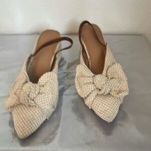 Beige checkered, worn bottoms